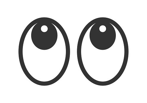 Smiling eyes look up. Eye emoji symbol. Chat message sticker icon. Vector stock illustration.