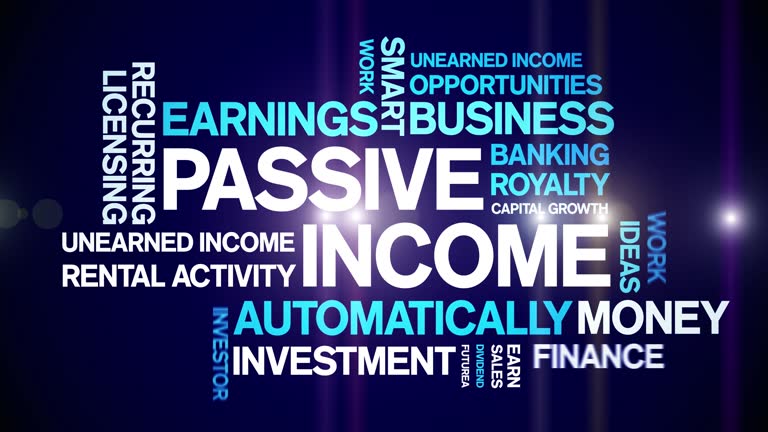 Passive income animated word cloud,animation kinetic typography seamless loop.