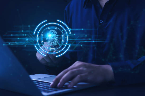 istock Businessman using fingerprint to access information 1487265840