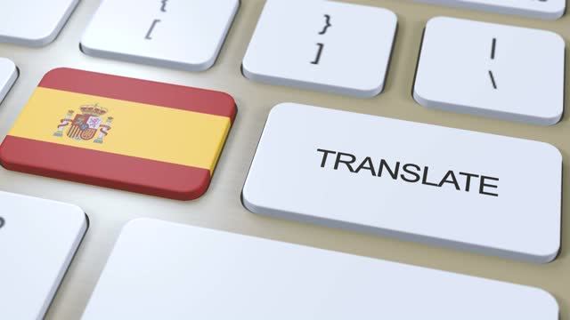Translate Spanish Language Concept. Translation of word. Button with Text on Keyboard