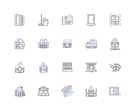 Occupying space outline icons collection. Occupancy, Tenancy, Possession, Residency, Habitation, Coexistence, Dominance vector and illustration concept set. Presence,Situatedness linear signs and symbols