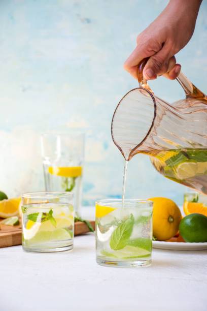 istock Pitcher of ice-cold lemonade being poured into a glass. 1487268662