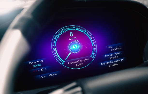 istock Instrument panel glowing of EV electric vehicle. 1487269754