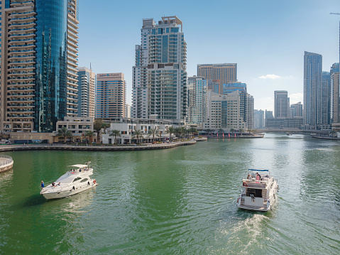 Dubai, United Arab Emirates, March 26, 2023: Dubai Marina View , amazing Modern architecture and Beautiful bay , best travel place to see in Middle east, Tourism Concept.
