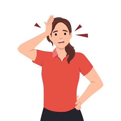 woman surprised with hand on head for mistake, woman forgot something with hand on her head. Flat vector illustration isolated on white background