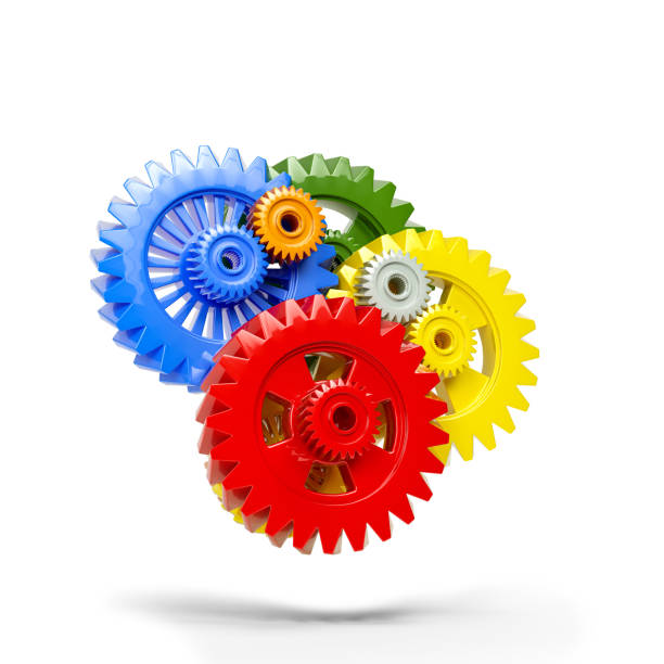 istock Colored metal gears isolated on a white background. 3d illustration . 1487271583