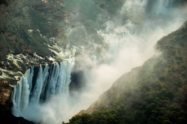 Aerial view of Victoria Falls, Zimbabwe, Africa, the larges sheet of falling water in the world stock photo