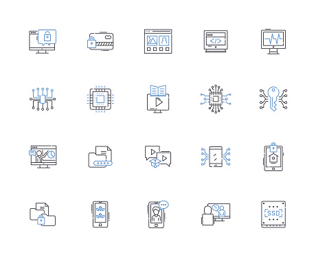 Middleware outline icons collection. Integration, Platform, Infrastructure, Connectivity, Gateway, Broker, Mediation vector and illustration concept set. Orchestration,Service linear signs and symbols