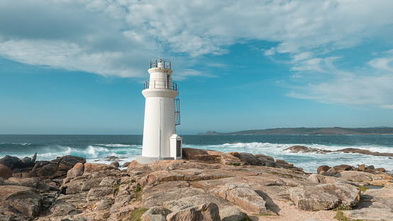 Muxia, Galicia, Spain - April 5, 2023: Muxia lighthouse