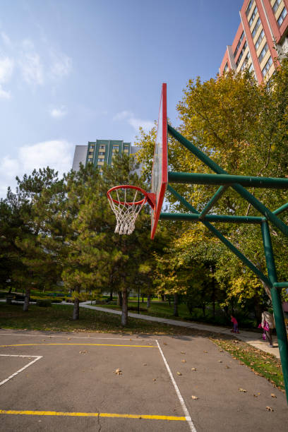 istock Open empty basketball hoop in the site 1487274145
