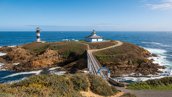 Ribadeo, Galicia, Spain - Abril 2, 2023: Ribadeo and Illa Pancha lighthouses