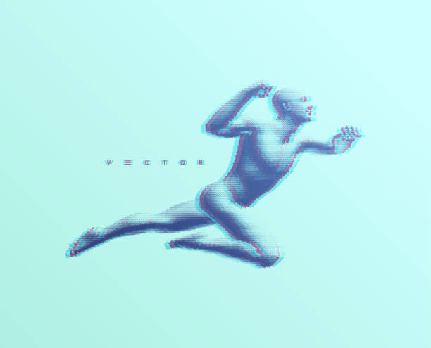 istock Leadership, freedom or development concept. Jumping man. The person is striving forward to success. 3D human body model. Design for sport. Vector illustration composed of particles. 1487275833