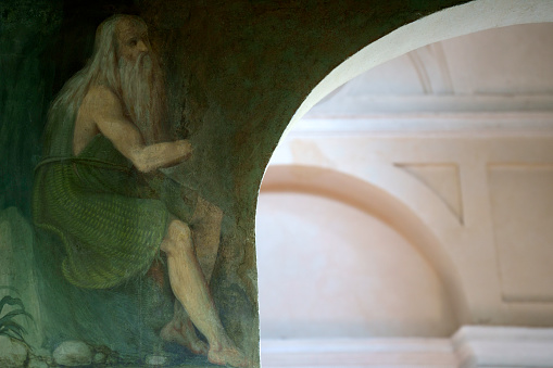 Milan, Italy - April 18, 2023: Interior of the historic Certosa di Garegnano in Milan, Lombardy, Italy