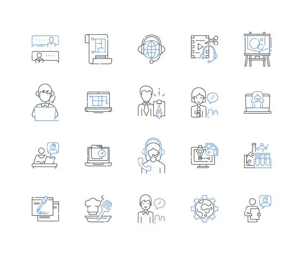 Vector illustration of Editor line icons collection. Proofread, Revise, Edit, Polishing, Grammar, Rewriting, Clarify vector and linear illustration. Content,Precision,Copywriting outline signs set