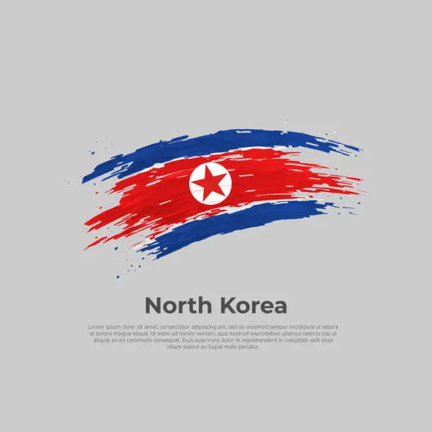 Vector illustration of North Korea flag. Brush strokes. Stripes colors of the democratic people republic of korea flag on a gray background. DPRK. Vector design national poster, banner, template. Place for text. Copy space