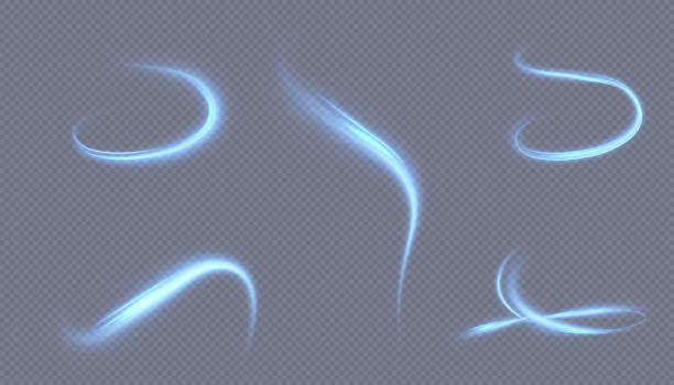 Abstract blue light swirl trail, light speed effect. Abstract blue light swirl trail, light speed effect. Bright blue light trail formed in motion on transparent background for web game design. Vector circus performer stock illustrations