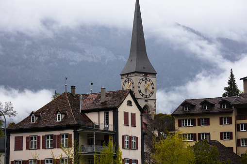 Low Angle View Of Cathedral Of St. Leodegar In Lucerne, Switzerland