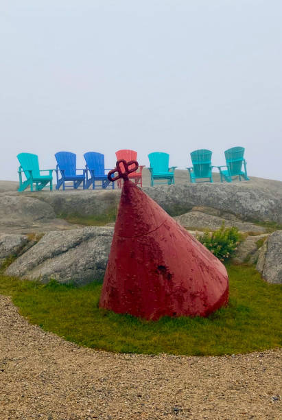 istock Muskoka chairs behind a channel marker. 1487287397