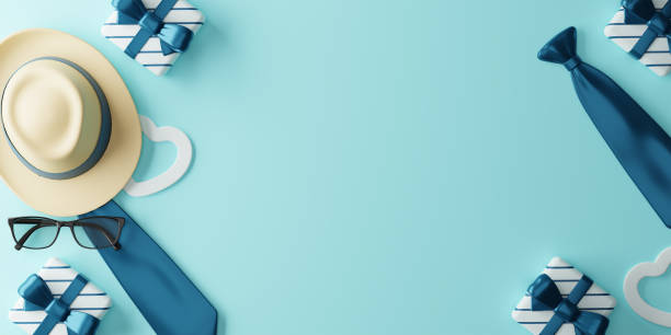 istock 3d Rendering. Design banner for father's day on blue background. With Copy space. 1487287589