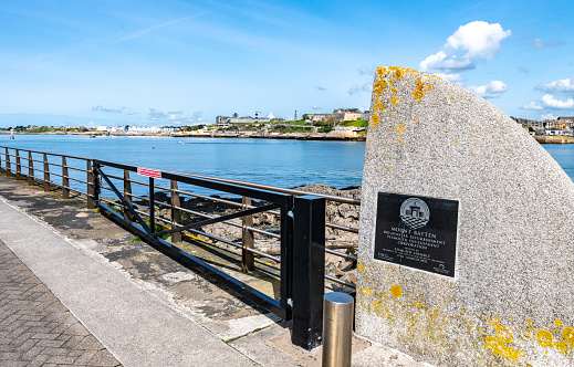 Plymouth, UK. 2 April 2023. Sign for the opening of the Mount Batten Break Water in Plymouth.
