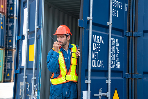 Container Worker Male Container Yard Worker Control And Checking Container At Container ...