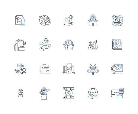 Credit limit outline icons collection. Restriction, Affordability, Financial, Accountability, Limitation, Boundary, Credirthiness vector and illustration concept set. Oversight,Monitoring linear signs and symbols