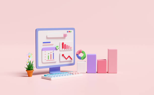 istock 3d financial report charts and graph on laptop computer screen with search bar isolated on pink background. Online marketing, business strategy, data analysis, concept, 3d render illustration 1487289921