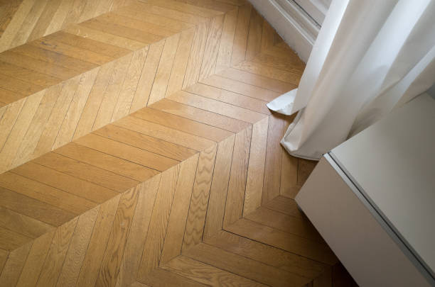 Hardwood Parquet in Haussmannien Building Paris France stock photo