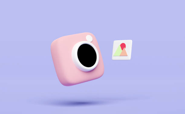 istock 3d pink photo camera icon isolated on purple background. minimal concept, 3d render illustration 1487291673