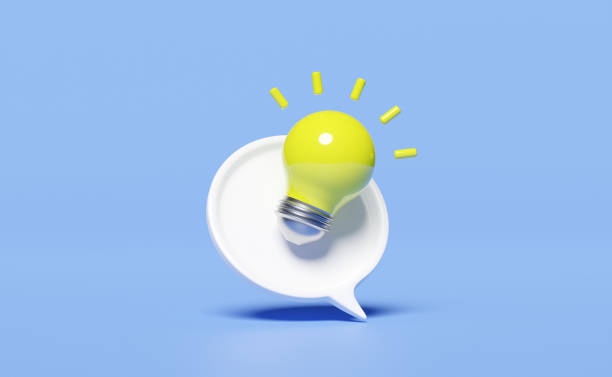 istock 3D chat bubbles icons with yellow light bulb isolated on blue background. seo, minimal social media messages, idea tip concept, 3d render illustration 1487291724