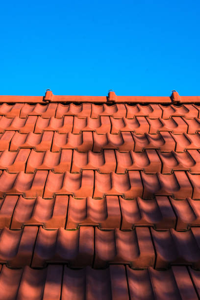 istock Aged flaked clay roof tiles, texture 1487293533