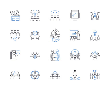 Conjoined teamwork outline icons collection. Synergy, Collaboration, Partnership, Unity, Cohesion, Support, Cooperation vector and illustration concept set. Joint,Collective linear signs and symbols