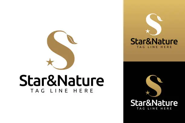 Vector illustration of Golden Initial Letter S Star and Nature Icon Combination