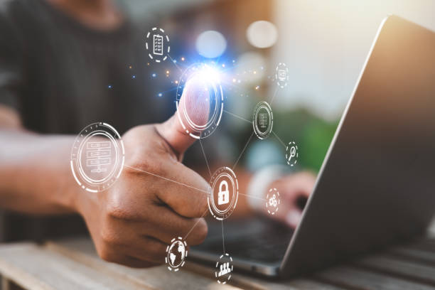 istock fingerprinting to verify password to login and security. after login authorization. 1487302902