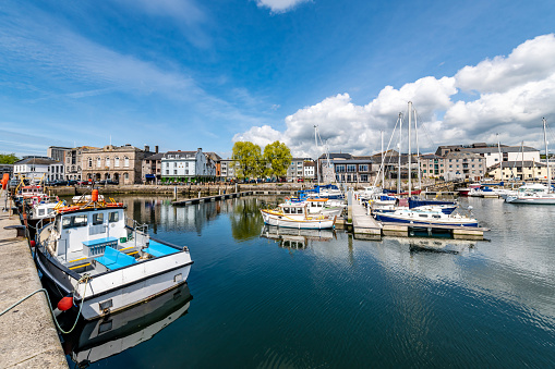 Fishing trawlers in Sutton Harbour, Plymouth on a sunny day