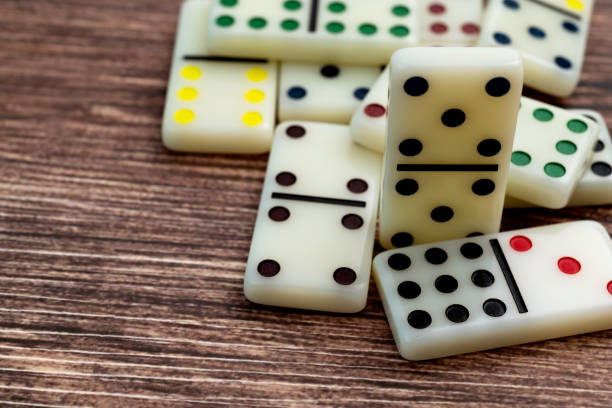 Heap of domino pieces on the table