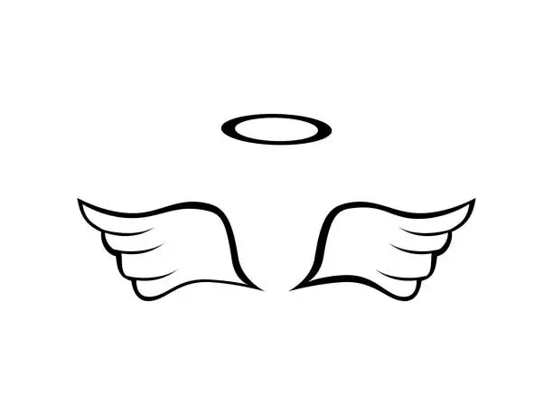 Vector illustration of Angel wings with rings. A pair of wings in motion. Vector image