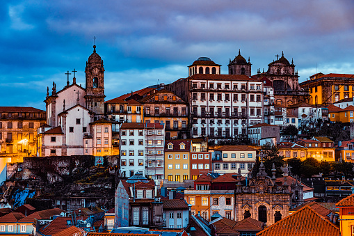 The beautiful old town of Porto at night