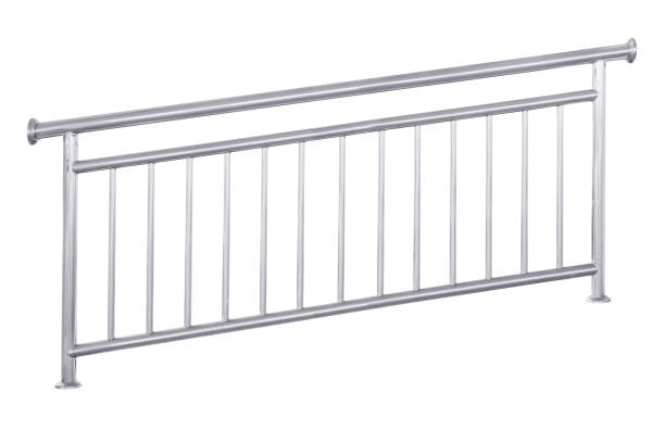 istock Stainless steel railing isolated on white 10-degree tilt 1487304681