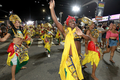 feira de santana, bahia, brazil - april 23, 2023: Afro block parade during the micareta in the city of Feira de Santana.