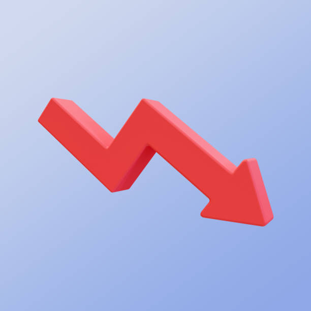 istock 3d minimal financial down. depreciation concept. a red arrow down. 3d illustration. 1487311321