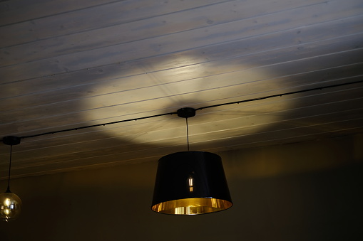 Decorative ceiling lightning of a modern restaurant.