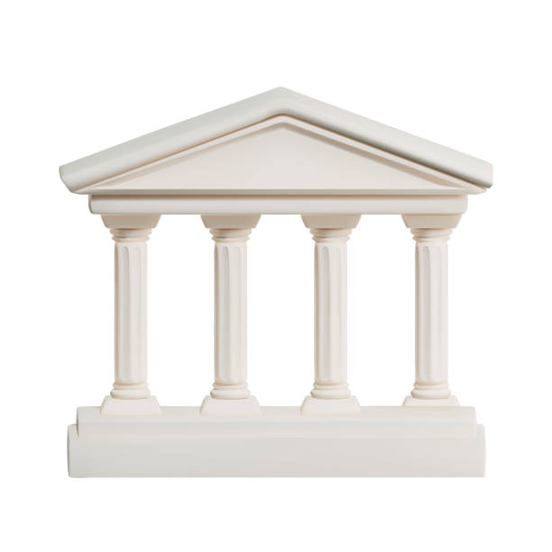 그리스 형식의 골동품 기둥 아이콘을 렌더링합니다. 은행의 이미지를 위해. 3d 스타일의 벡터 그림 - greek pantheon stock illustrations