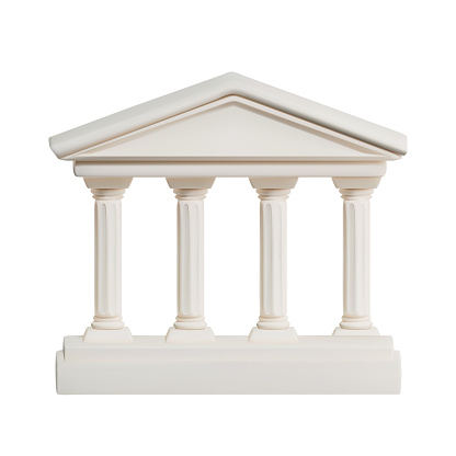 Render of antique columns icon in Greek form. For the image of the bank. Vector illustration in 3d style