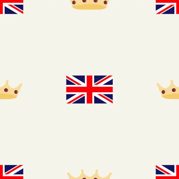 Vector illustration of Seamless pattern with British flag and cartoon style royal crown with gems, vector