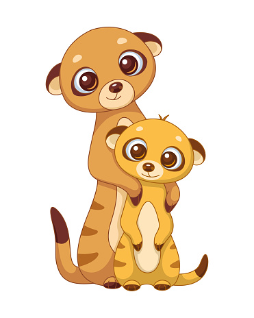 Mother and baby meerkats isolated on white background cartoon vector illustration