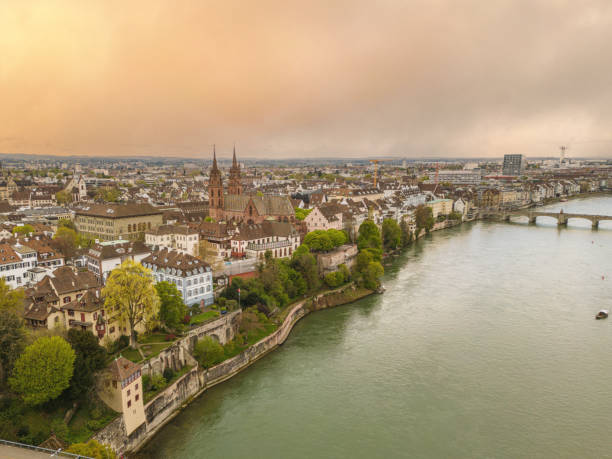 istock Aerial view of Basel, Switzerland at sunset 1487321369