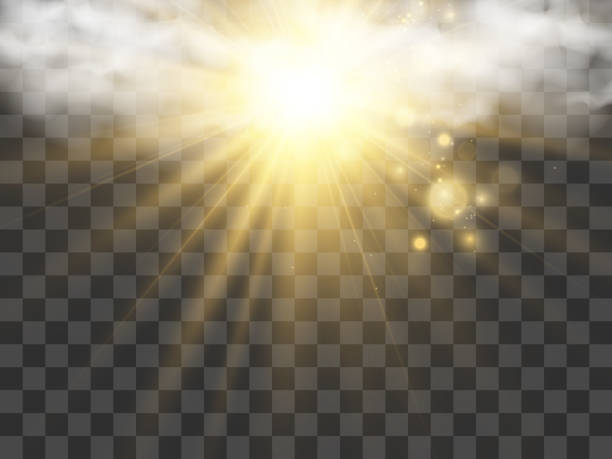 Vector illustration of the sun shining through the clouds. Sunlight. Cloudy vector. Vector illustration of the sun shining through the clouds. Sunlight. Cloudy vector. sun coming out after storm stock illustrations