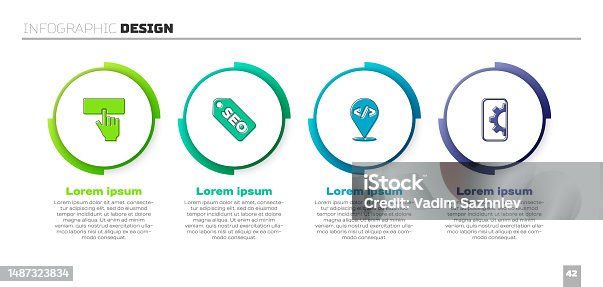 istock Set Keyboard, SEO optimization, Front end development and Web. Business infographic template. Vector 1487323834