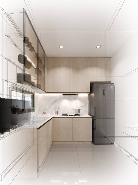istock abstract sketch design of kitchen room ,3d rendering 1487327150